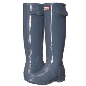 Hunter Original High Gloss Tall Waterproof Boot in Dark Gray/Gray Women’s 8 Med